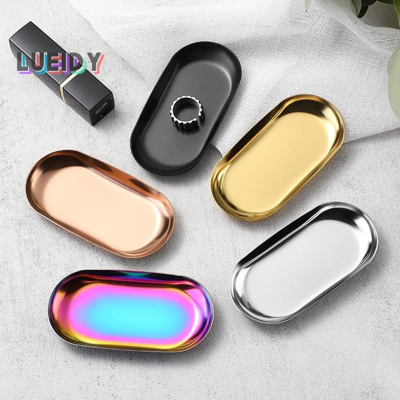 [Lueidy] Stainless Steel Manicure Jewelry Storage Tray Metal Cosmetic Storage Oval Cake Fruit Dessert Tray Snack Plate Kitchen Organizer NEW