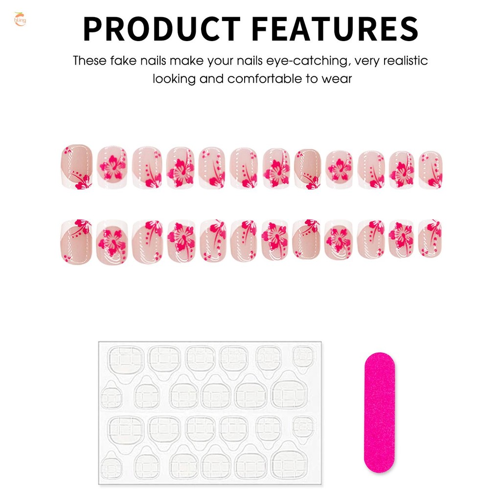 Square Shape Floral Nails Tips Fashion Glossy Texture Stylish Press On Nails