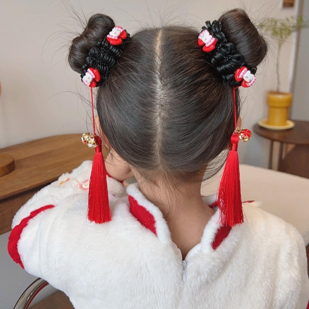 ISITA Tassel Wig Scrunchies, Kulomi KT Cat Braid Children Hair Bun, Princess Hair Rope Chinese Style Twist Headdress Girls Bow Hair Bands Baby