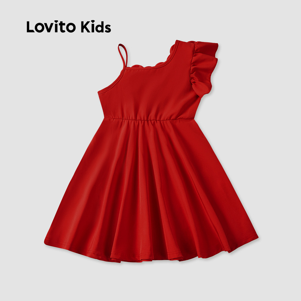 Lovito Kids Girl Cute Dress Asymmetrical Spring/summer Christmas/New Year Red Dress L162LD278 - Image 4