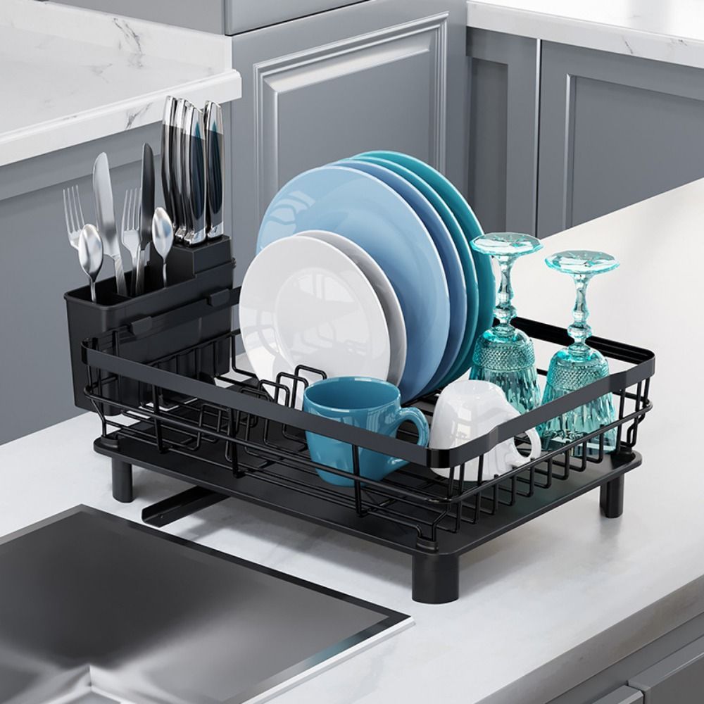 LUNASOL Dish Drying Rack, Large Capacity Black Iron Kitchen Storage Shelf, Organizer Rust-Proof Utensils Chopsticks Holder Extendable Kitchen Counter Organizer Over The Sink - Image 3
