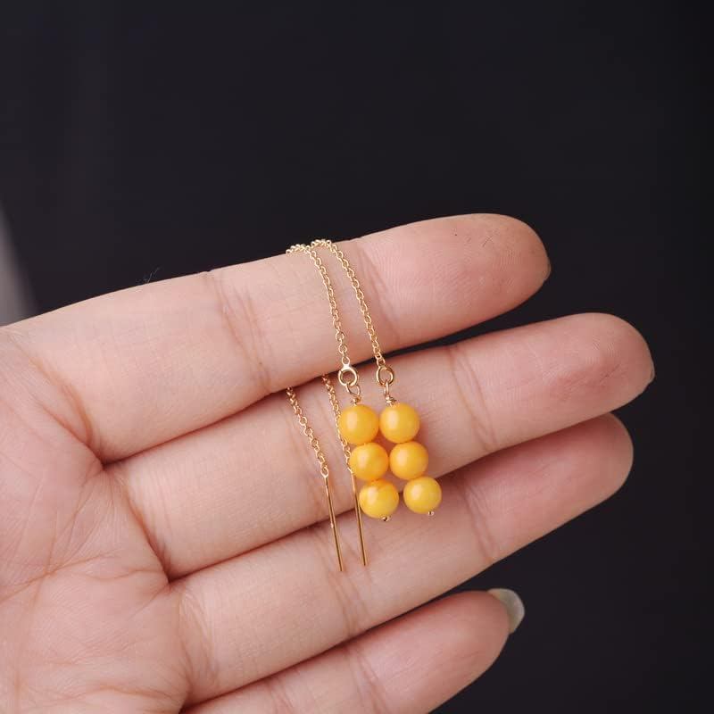 s925Silver thread earrings for women with blood amber and honey amber, elegant long earrings that make the face look slimmer, artistic handmade earrings - Image 4