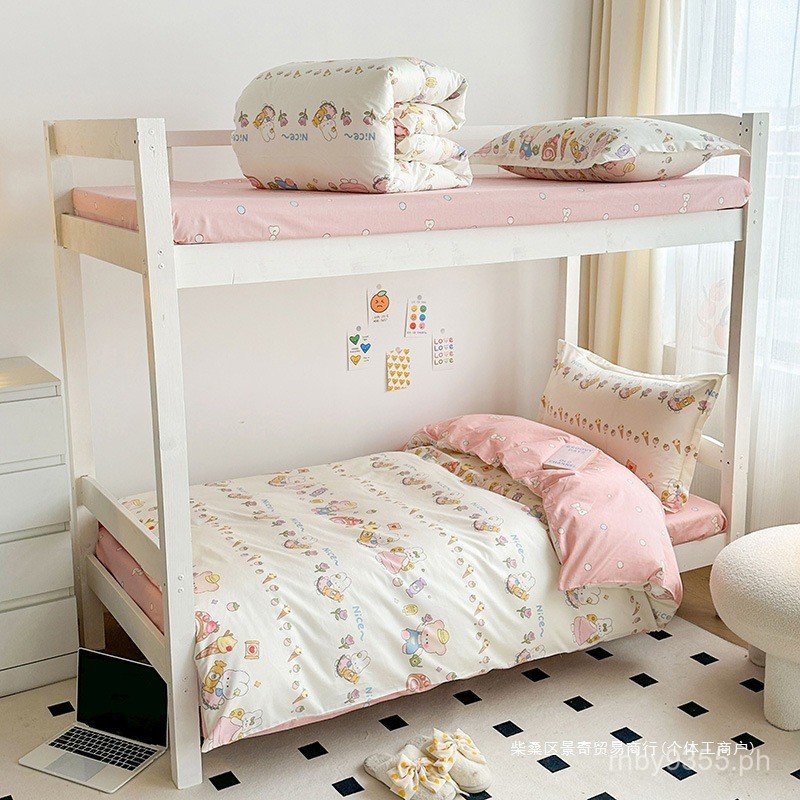 Pink full-size bunk bed for girls, four-piece bedding set1MiMian girl's mother1.3535 4HV1