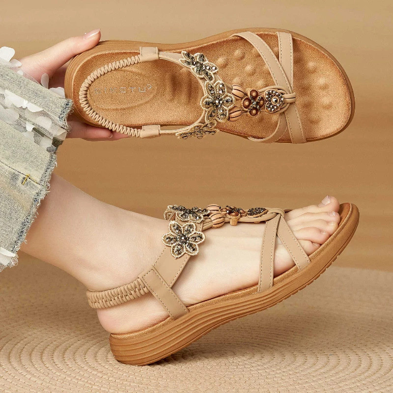 Summer Bohemian Floral Elastic Lightweight Beach Sandals - Ethnic Style for Women - Image 4