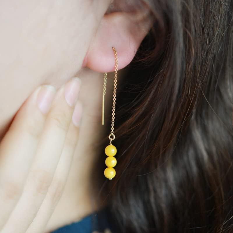 s925Silver thread earrings for women with blood amber and honey amber, elegant long earrings that make the face look slimmer, artistic handmade earrings - Image 3