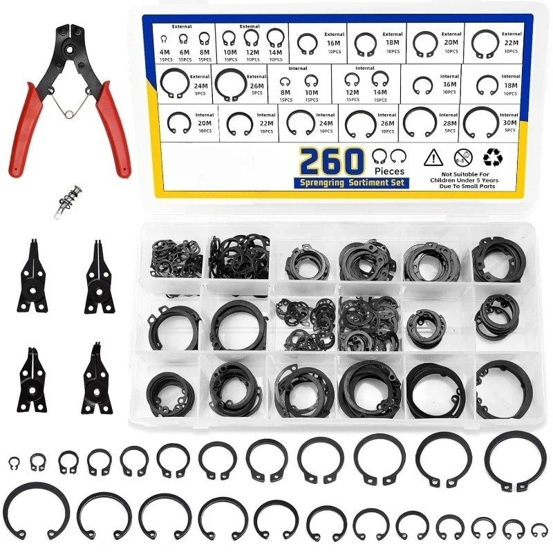 260pcs C-Clip Retaining Ring Set 24 Different Sizes 4M-30M E-Clip Circlip Assortment with 1 DON