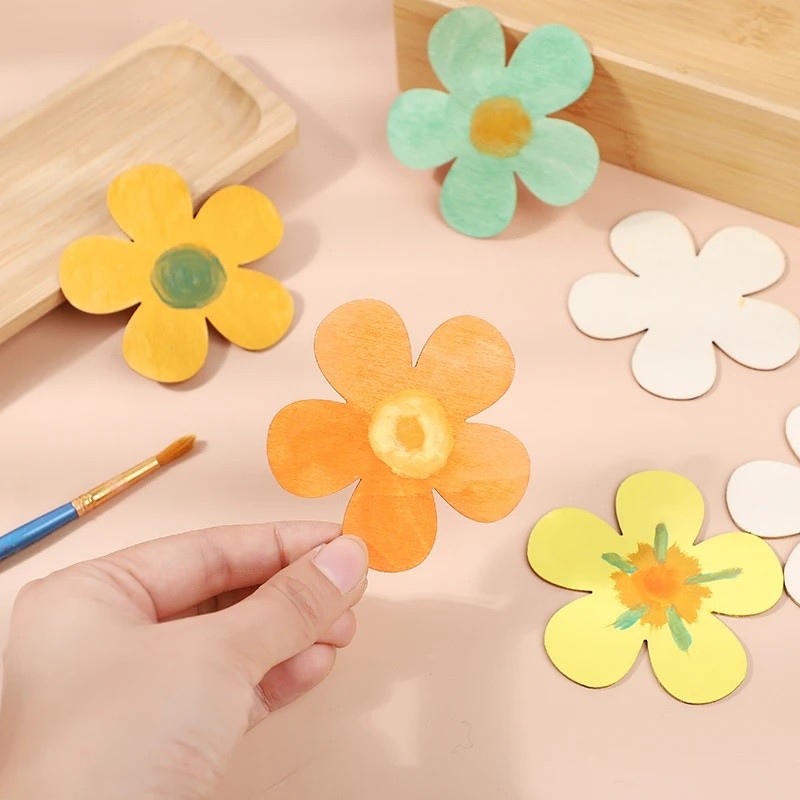1020pcs Wooden Flowers Discs DIY Handmade Craft Unfinished Blank Wood Ornament Kids Birthday Par BGZ - Image 5