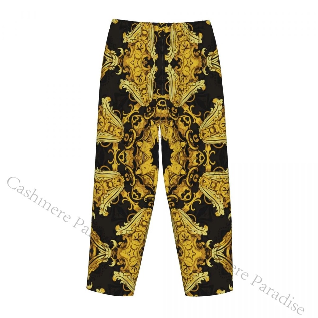 Golden Baroque Flowers Cozy Flannel Pajama Pants for Women Sleep Bottoms Home Loungewear AQN - Image 4