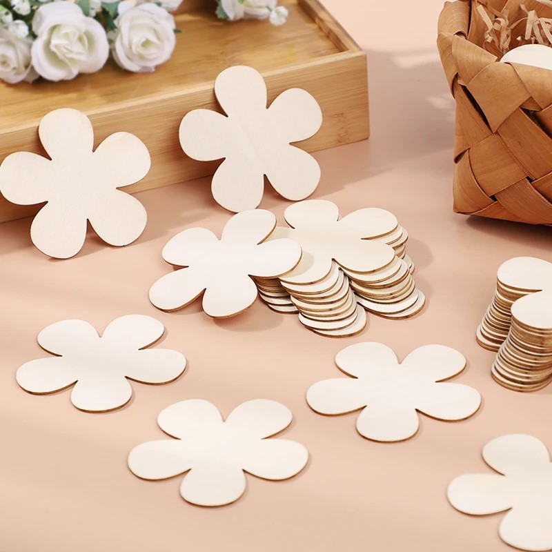 1020pcs Wooden Flowers Discs DIY Handmade Craft Unfinished Blank Wood Ornament Kids Birthday Par BGZ - Image 4
