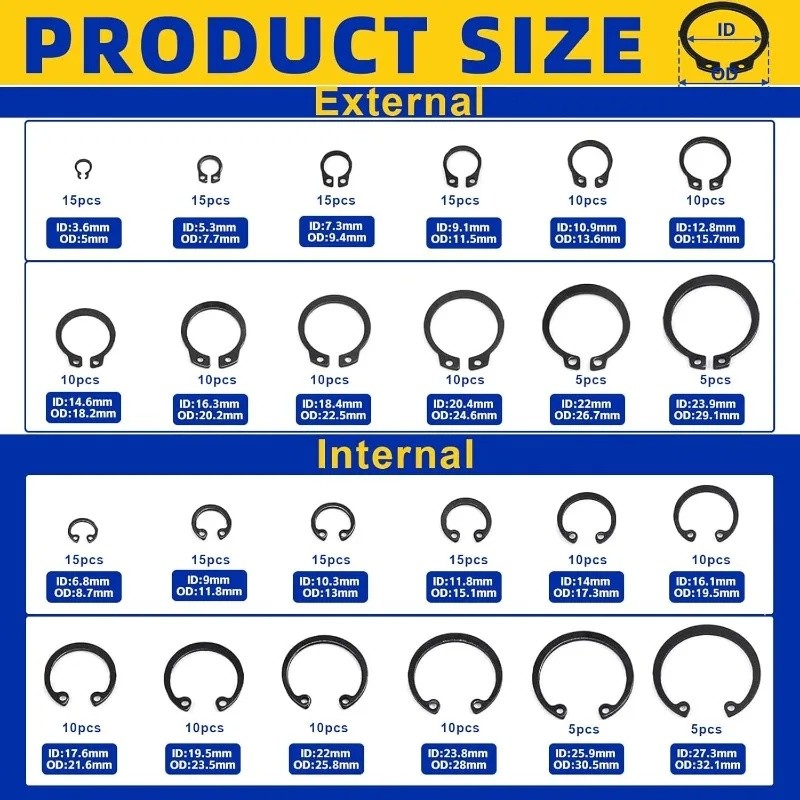 260pcs C-Clip Retaining Ring Set 24 Different Sizes 4M-30M E-Clip Circlip Assortment with 1 DON - Image 4