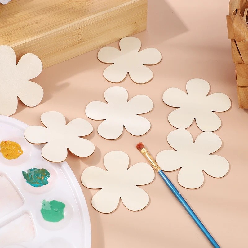 1020pcs Wooden Flowers Discs DIY Handmade Craft Unfinished Blank Wood Ornament Kids Birthday Par BGZ - Image 2