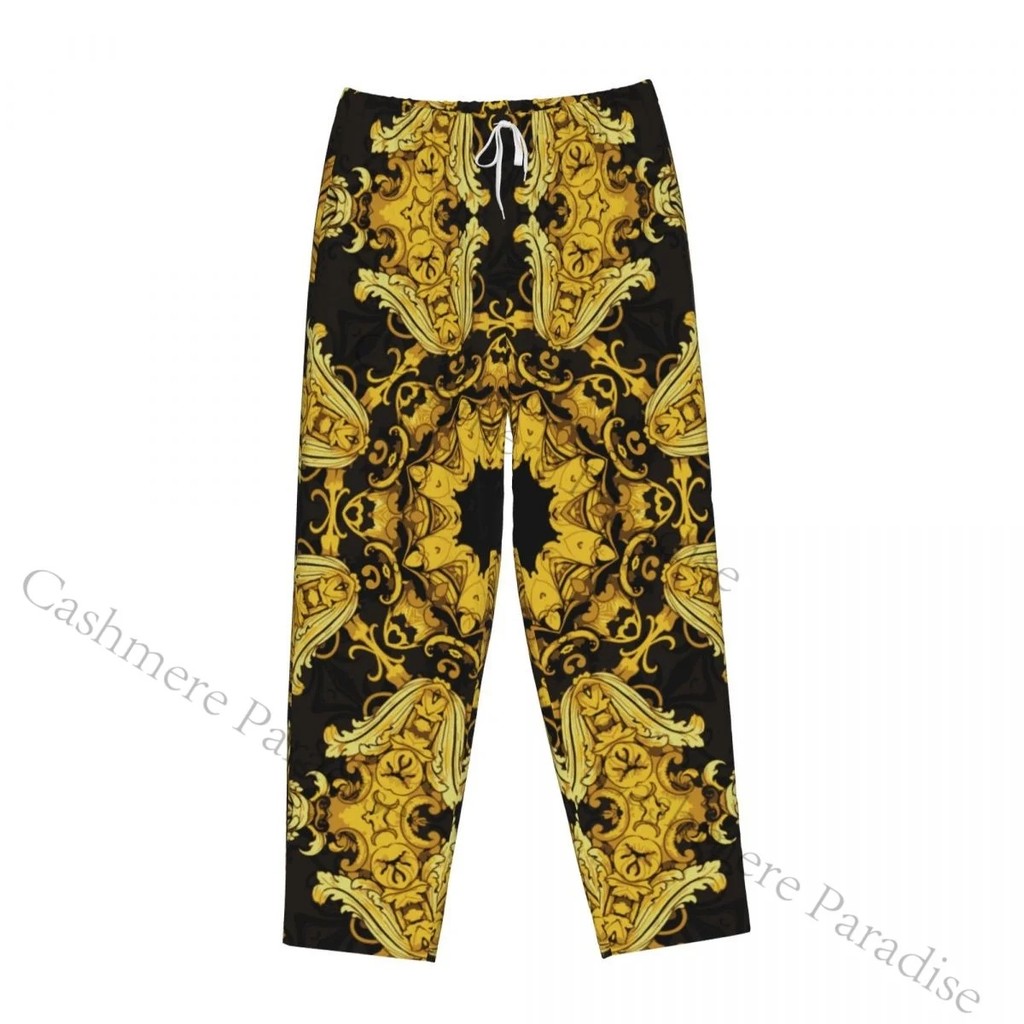 Golden Baroque Flowers Cozy Flannel Pajama Pants for Women Sleep Bottoms Home Loungewear AQN - Image 3