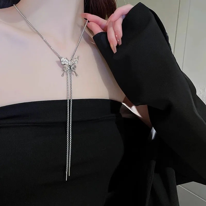 Fashion Crystal Stereoscopic Butterfly Pendant Necklaces Jewelry Adjustable Necklace Long Arm C EPJ - Image 3