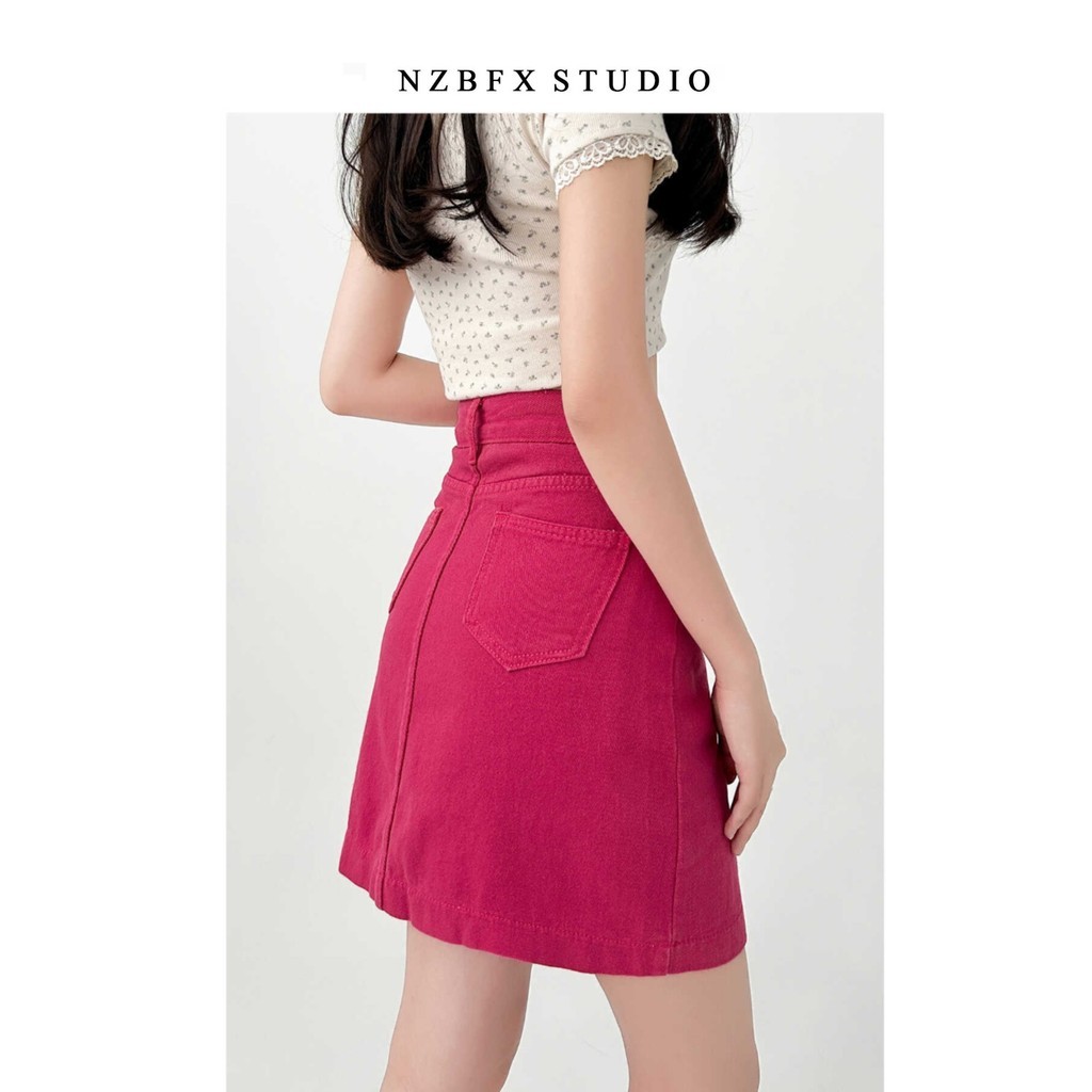 Rose Red Denim Skirt Women Summer High-Waisted Short Skirt Hip-Covered Anti-glare Skirt Hot Girl Pants Skirt - Image 2