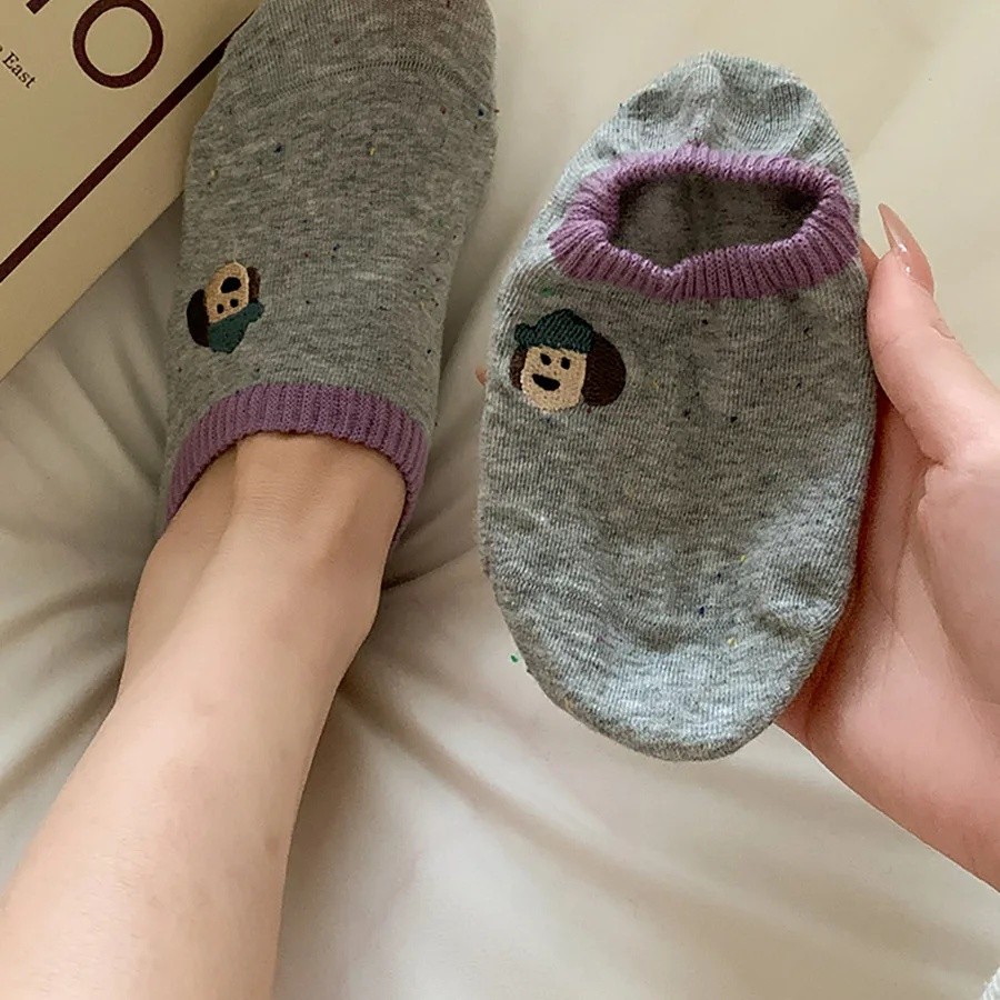 6 Pairs Ladies' Socks Set Korean Cartoon Dog Embroidery Kawaii Ankle Socks Cotton Summer Anti Sl E6Z - Image 4