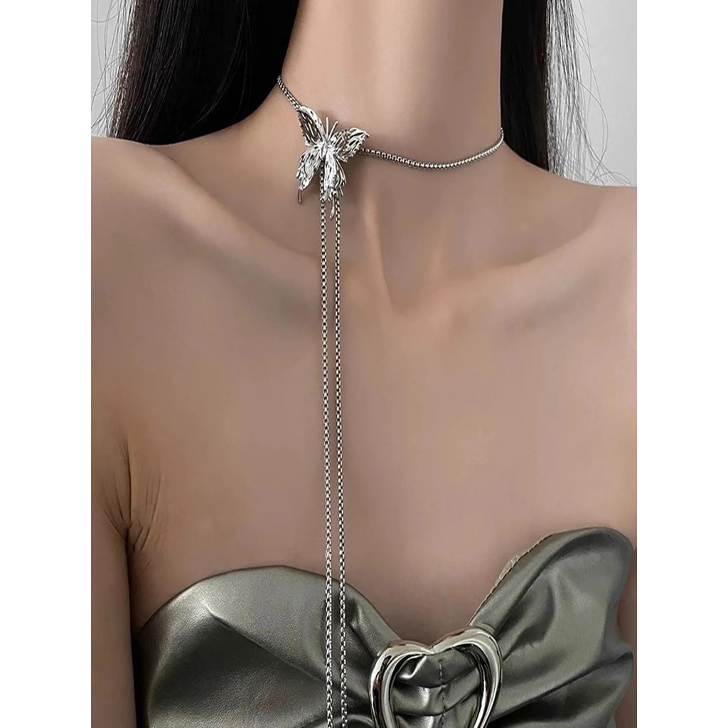 Fashion Crystal Stereoscopic Butterfly Pendant Necklaces Jewelry Adjustable Necklace Long Arm C EPJ - Image 4