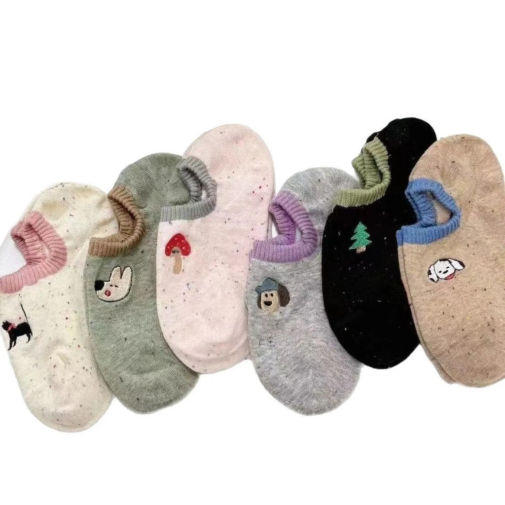 6 Pairs Ladies' Socks Set Korean Cartoon Dog Embroidery Kawaii Ankle Socks Cotton Summer Anti Sl E6Z - Image 5