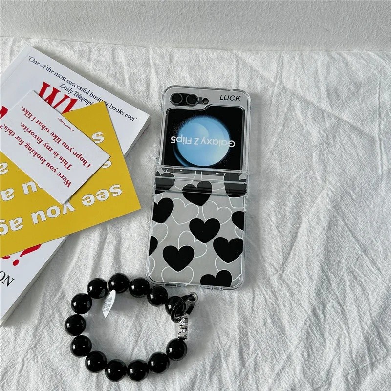 Black Heart Silver Phone Case For Samsung Galaxy Z Flip 7 6 5 4 Protective Back Cover For ZFlip5 BYJ - Image 4