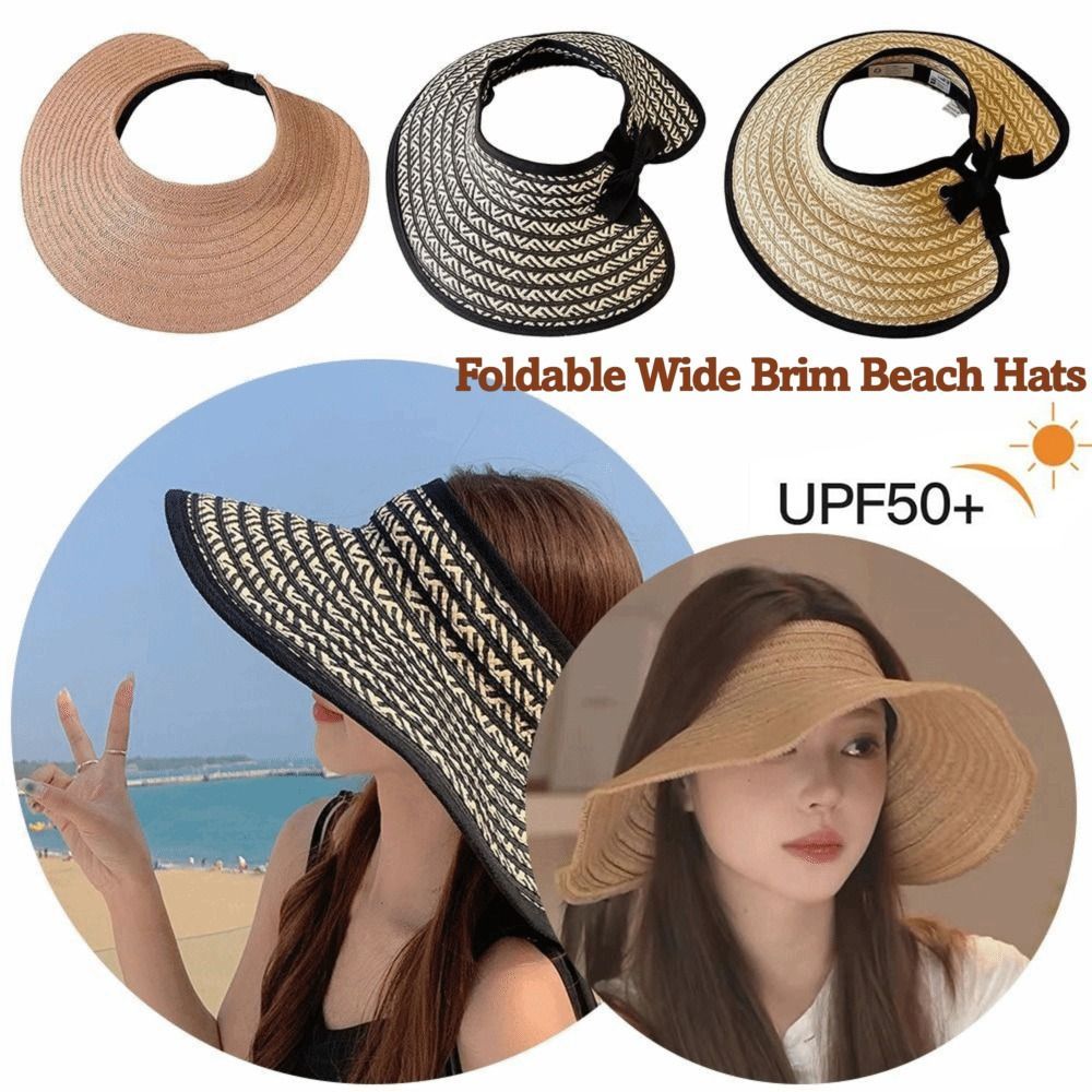 GSWLTT Wide Brim Visor, UV-Resistant Visor Empty Top Straw Visor Hat, Fashion UV Protection Foldable Visor Hat Sun Protection - Image 2
