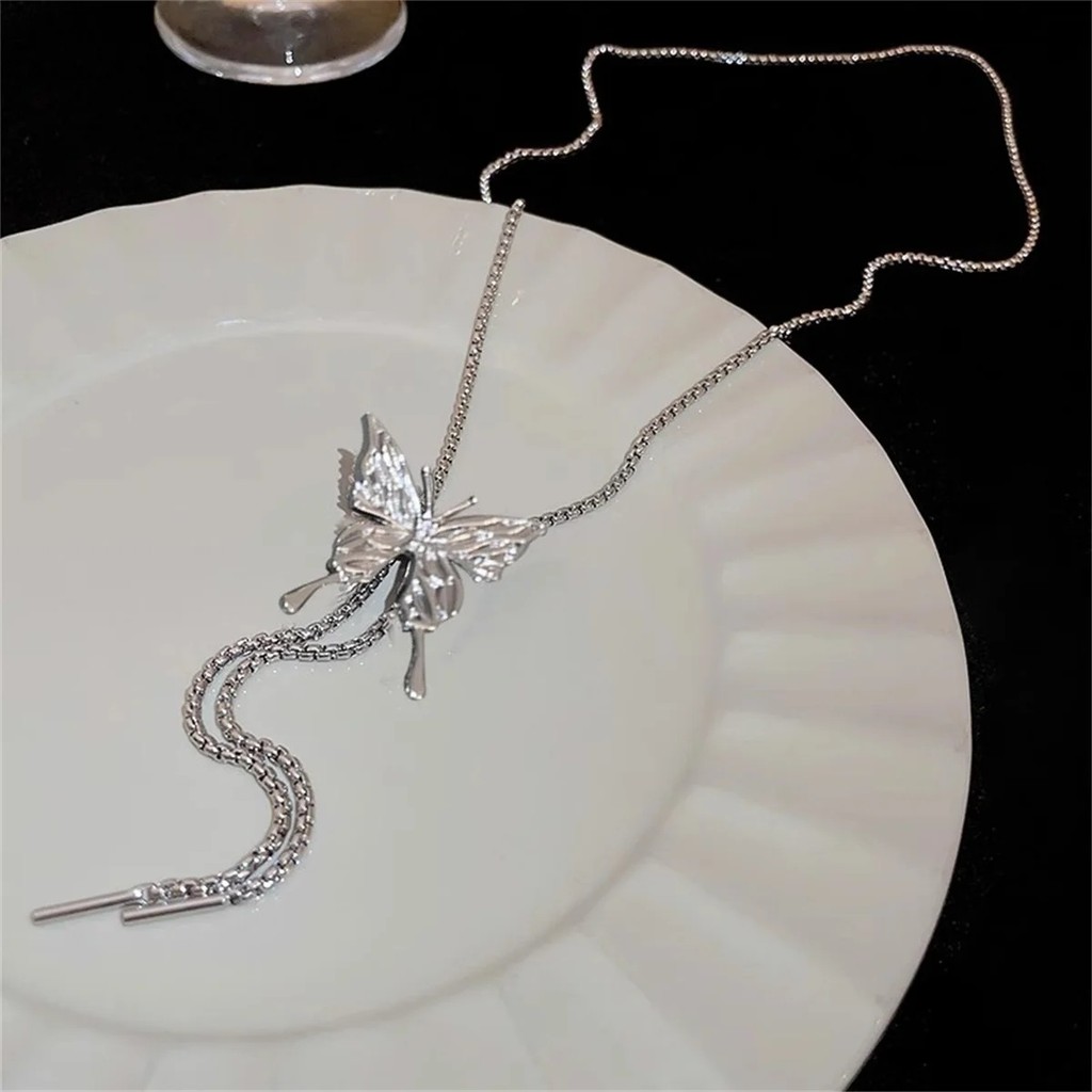 Fashion Crystal Stereoscopic Butterfly Pendant Necklaces Jewelry Adjustable Necklace Long Arm C EPJ - Image 5