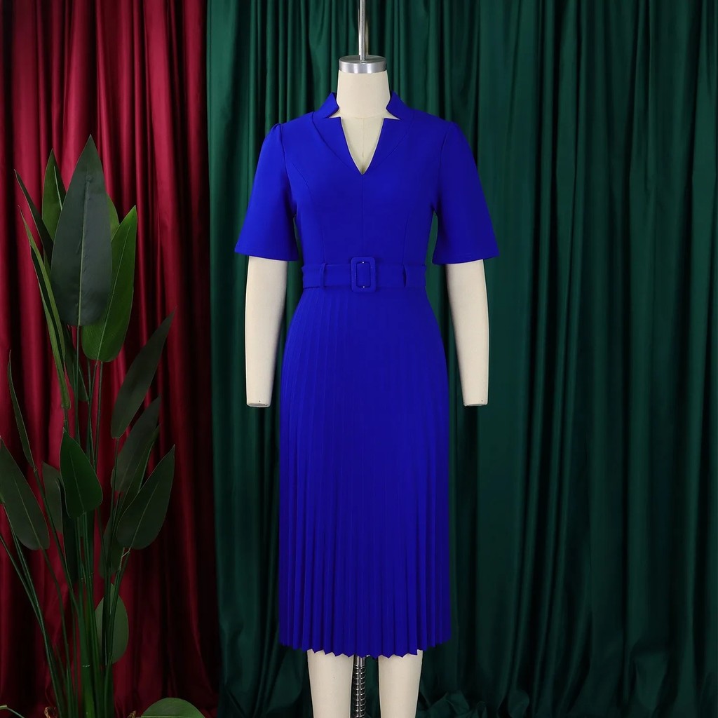 Women Dress Pleated Dresses Long Slim Party V-Neck High Waist Elegant Maxi A Line Vestidos Tempe 4TW - Image 5