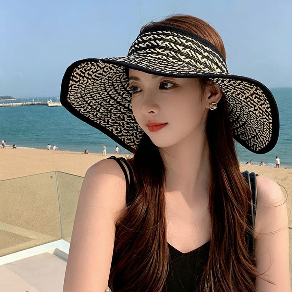 GSWLTT Wide Brim Visor, UV-Resistant Visor Empty Top Straw Visor Hat, Fashion UV Protection Foldable Visor Hat Sun Protection - Image 5