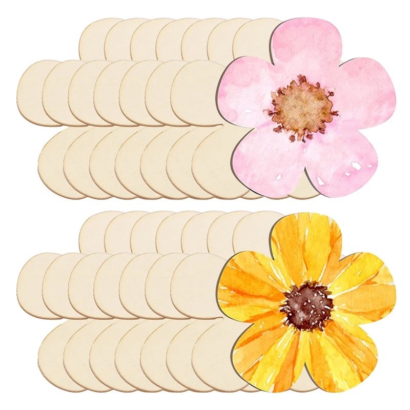 1020pcs Wooden Flowers Discs DIY Handmade Craft Unfinished Blank Wood Ornament Kids Birthday Par BGZ