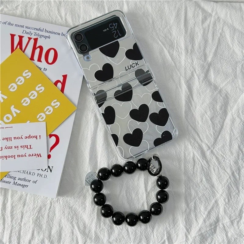 Black Heart Silver Phone Case For Samsung Galaxy Z Flip 7 6 5 4 Protective Back Cover For ZFlip5 BYJ - Image 2