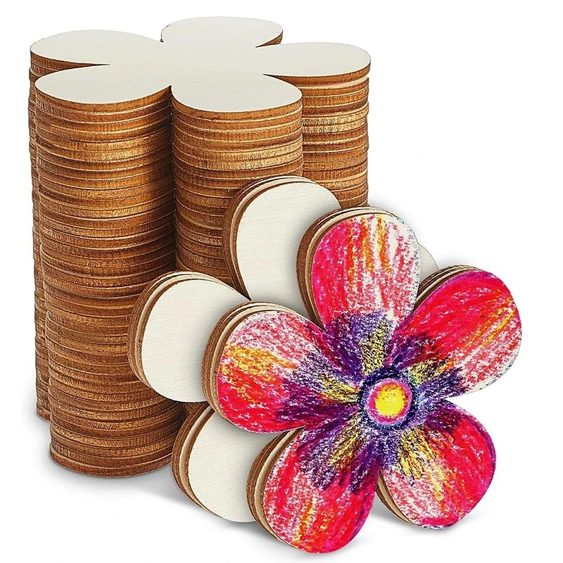 1020pcs Wooden Flowers Discs DIY Handmade Craft Unfinished Blank Wood Ornament Kids Birthday Par BGZ - Image 3