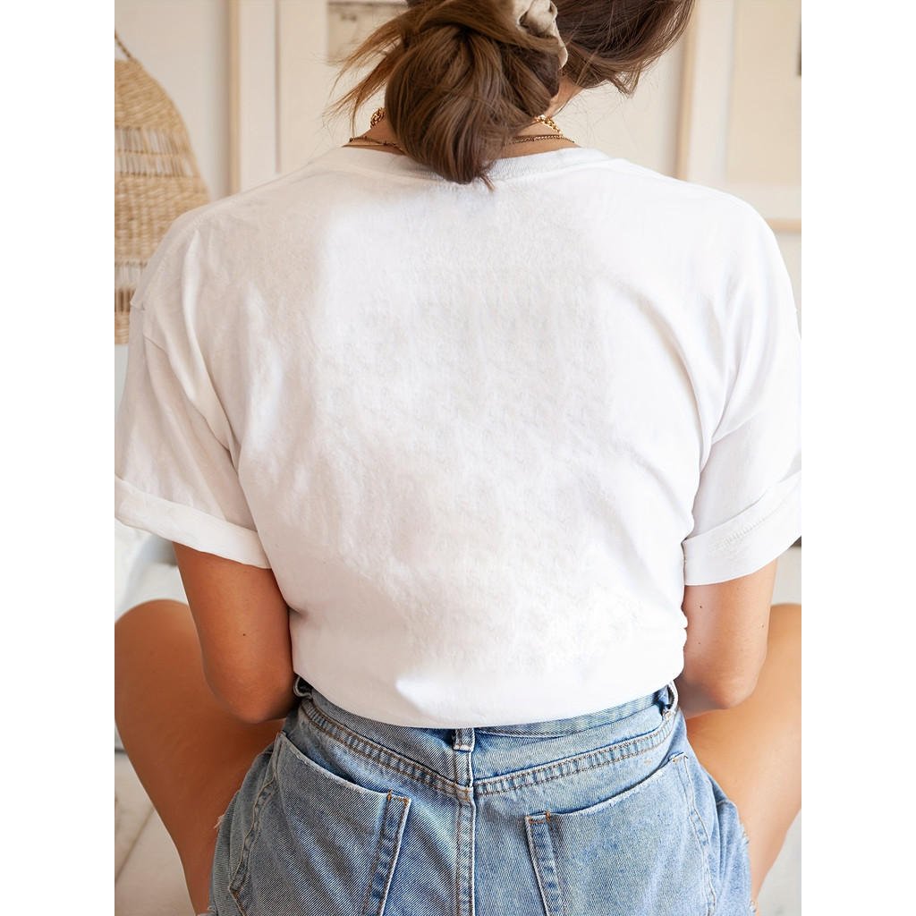 2023 Spring-Summer New Letter Print Round Neck Loose Fit Casual Women's T-Shirt - Comfortable and St - Image 4
