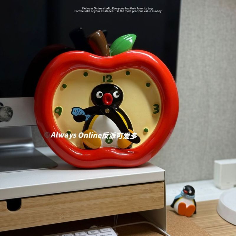 Villain Cute Multi-pingU Apple Penguin Wall Clock Apple Desktop Clock Dual-Use Home Decoration Ornaments Gifts - Image 3
