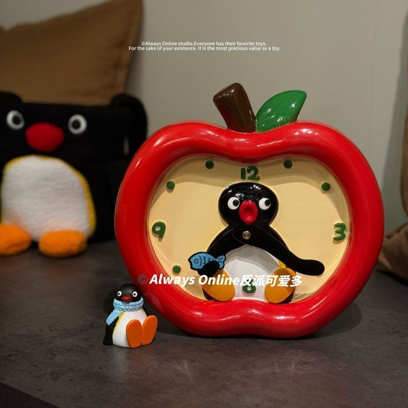 Villain Cute Multi-pingU Apple Penguin Wall Clock Apple Desktop Clock Dual-Use Home Decoration Ornaments Gifts - Image 2