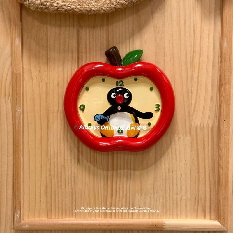 Villain Cute Multi-pingU Apple Penguin Wall Clock Apple Desktop Clock Dual-Use Home Decoration Ornaments Gifts - Image 5
