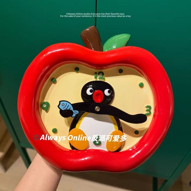 Villain Cute Multi-pingU Apple Penguin Wall Clock Apple Desktop Clock Dual-Use Home Decoration Ornaments Gifts