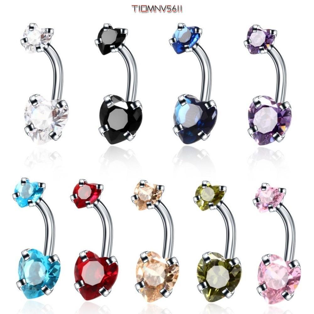 TIOMNV56II Belly Button Rings, Stainless Steel Heart Shape Navel Piercing, Popular Crystal Silver Zircon Piercing Body Jewelry for Gift