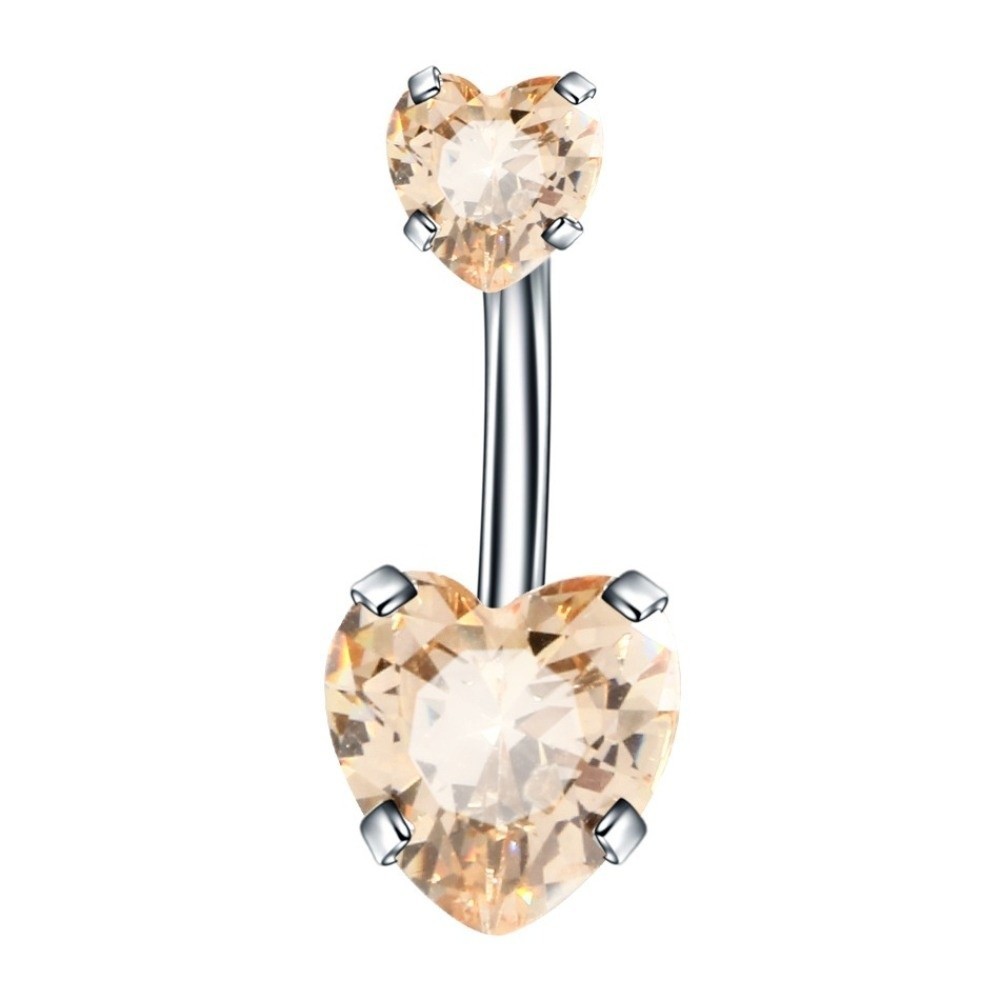 TIOMNV56II Belly Button Rings, Stainless Steel Heart Shape Navel Piercing, Popular Crystal Silver Zircon Piercing Body Jewelry for Gift - Image 2