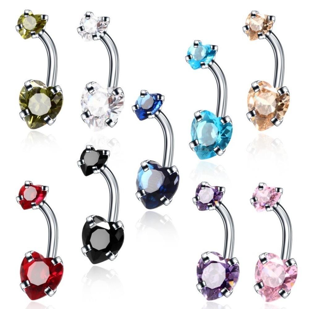 TIOMNV56II Belly Button Rings, Stainless Steel Heart Shape Navel Piercing, Popular Crystal Silver Zircon Piercing Body Jewelry for Gift - Image 5