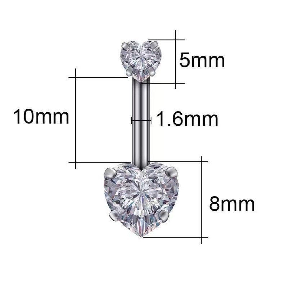 TIOMNV56II Belly Button Rings, Stainless Steel Heart Shape Navel Piercing, Popular Crystal Silver Zircon Piercing Body Jewelry for Gift - Image 4