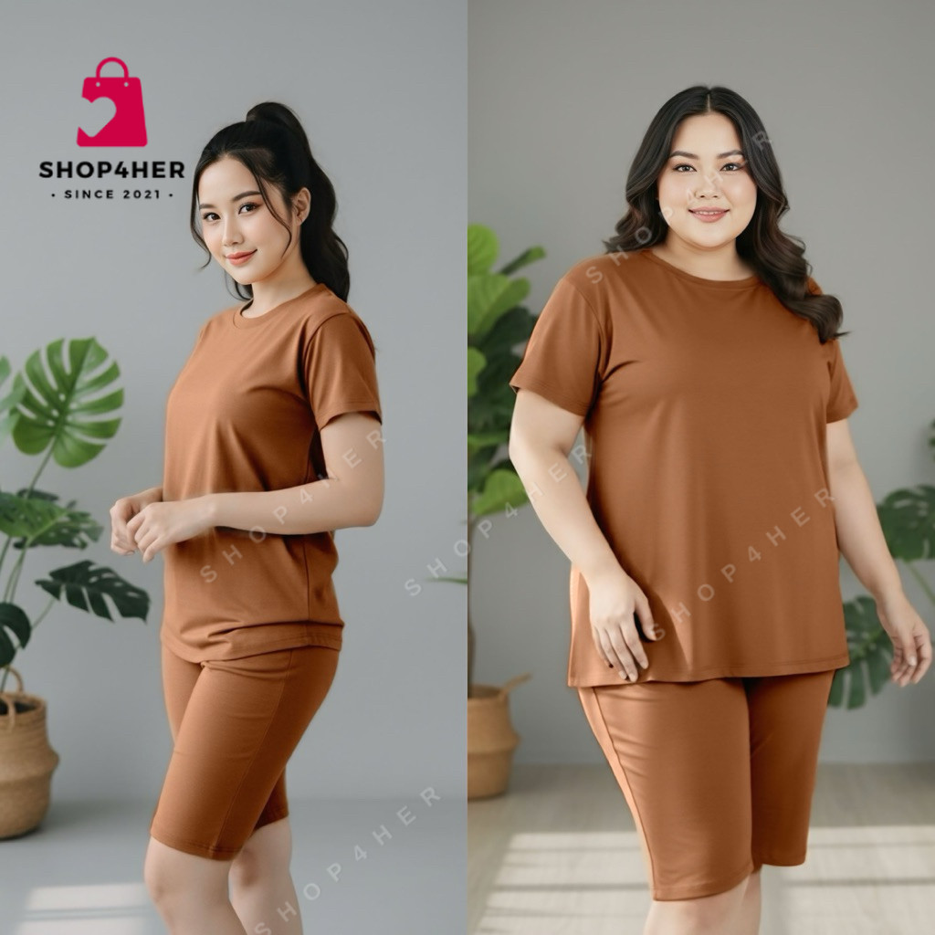 Shop4Her | KATHERINE Plain Colors Tshirt and Tokong Terno for Plus Size and Free Size Women Spandex — view 2