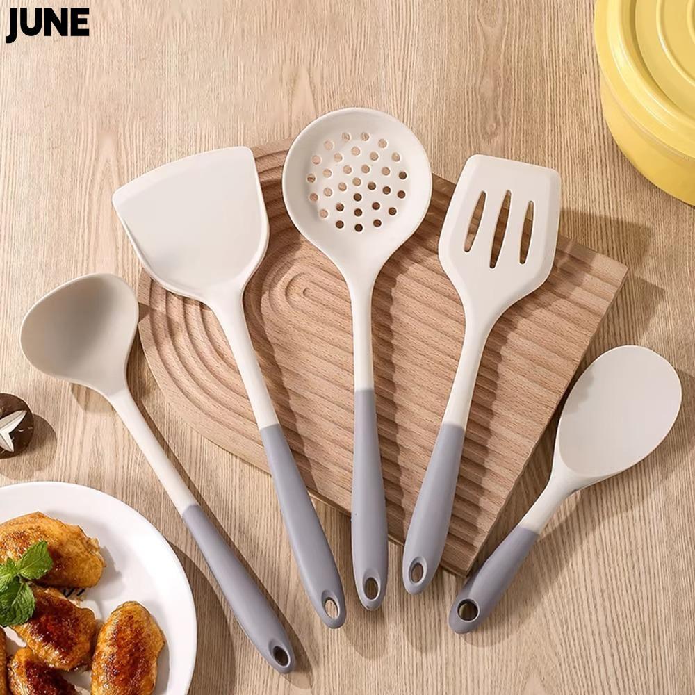 JUNE Spatula Set, Silicone Dual Color Kitchenware Set, Durable Non Stick Long Handle Heat-resistant Kitchen Utensil Set Kitchen Gadgets Accessories
