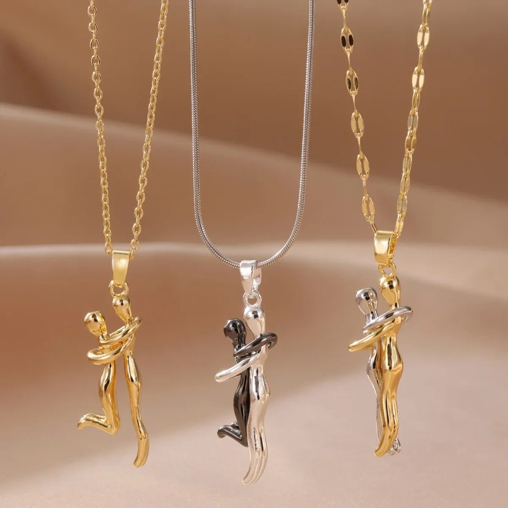 Original Couple Embrace Pendant Necklace Women's Black Fashion Copper Micro-Set Pendant Couple N FB2