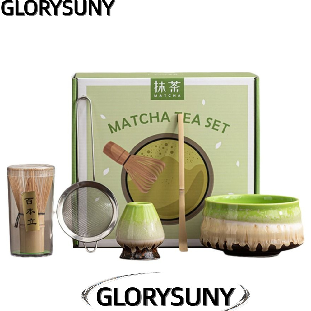 GLORYSUNY 5PCS Japanese Matcha Whisk, Bamboo Ceramic Reusable Matcha Tea Set, Traditional Japanese Chasen Tea-making Tools