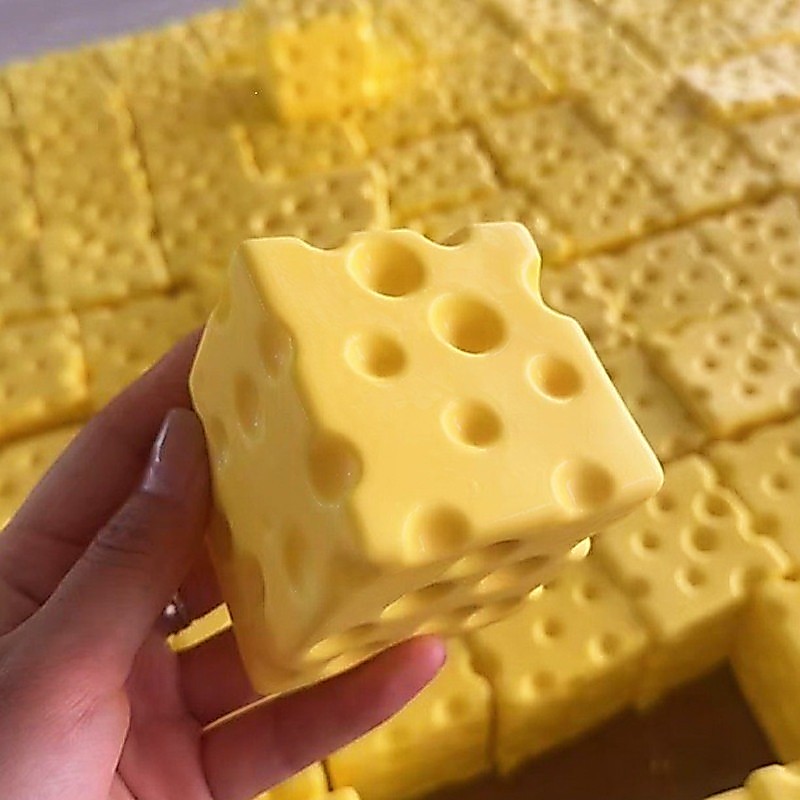 Soft Slow Rebound Cheese Cube Realistic Silicone Squeeze Stress Relief Gadget Desk Office Accessory Funny Anti-Anxiety