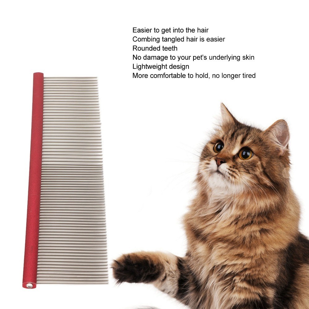 KANGNKA Pet Straight Comb, Metal Non Slip Handle Dog Grooming Comb, Handheld Portable Double Density Teeth Lightweight Body Round Teeth Cat Hair Comb Daily Fur Care - Image 5