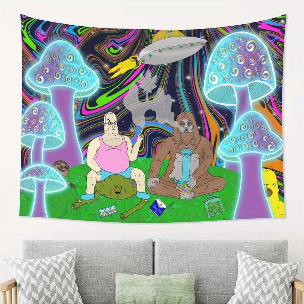 Fantasy Mushroom Forest Tapestry, Psychedelic Theme Wall Hanging for Living Room Feature Wall Mu HAK
