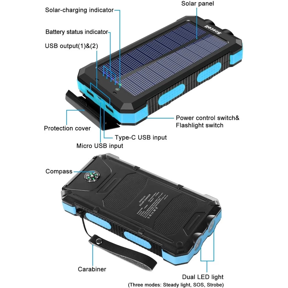 20000mAh Solar Power Bank, Waterproof Portable Charger with Fast Charging - Image 7