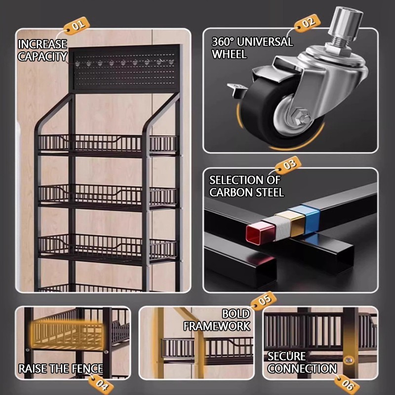 PHITO Supermarket Snack Storage Rack Shelf Grocery Rack Multifunctional Shelves — view 3