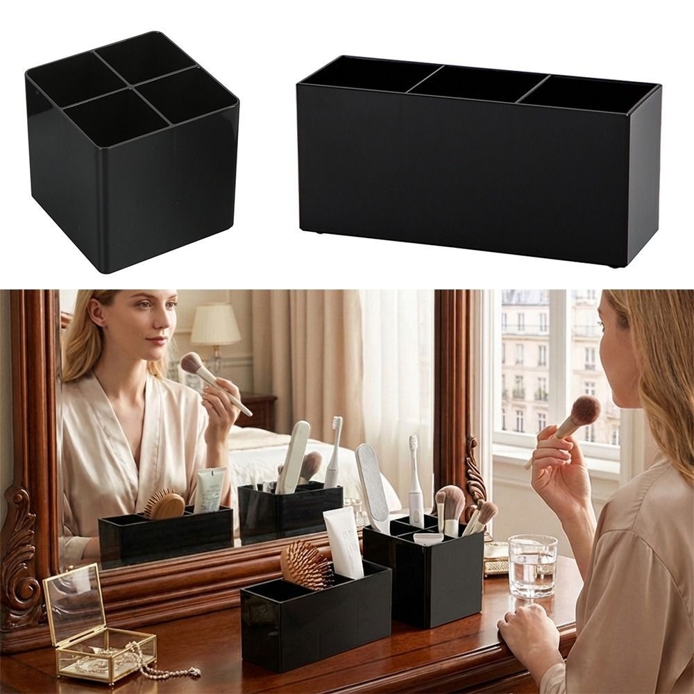 BAIHEIH Makeup Brush Holder, Black Plastic Pen Holder, Multi-functional Desktop Organizer School Office - Image 5