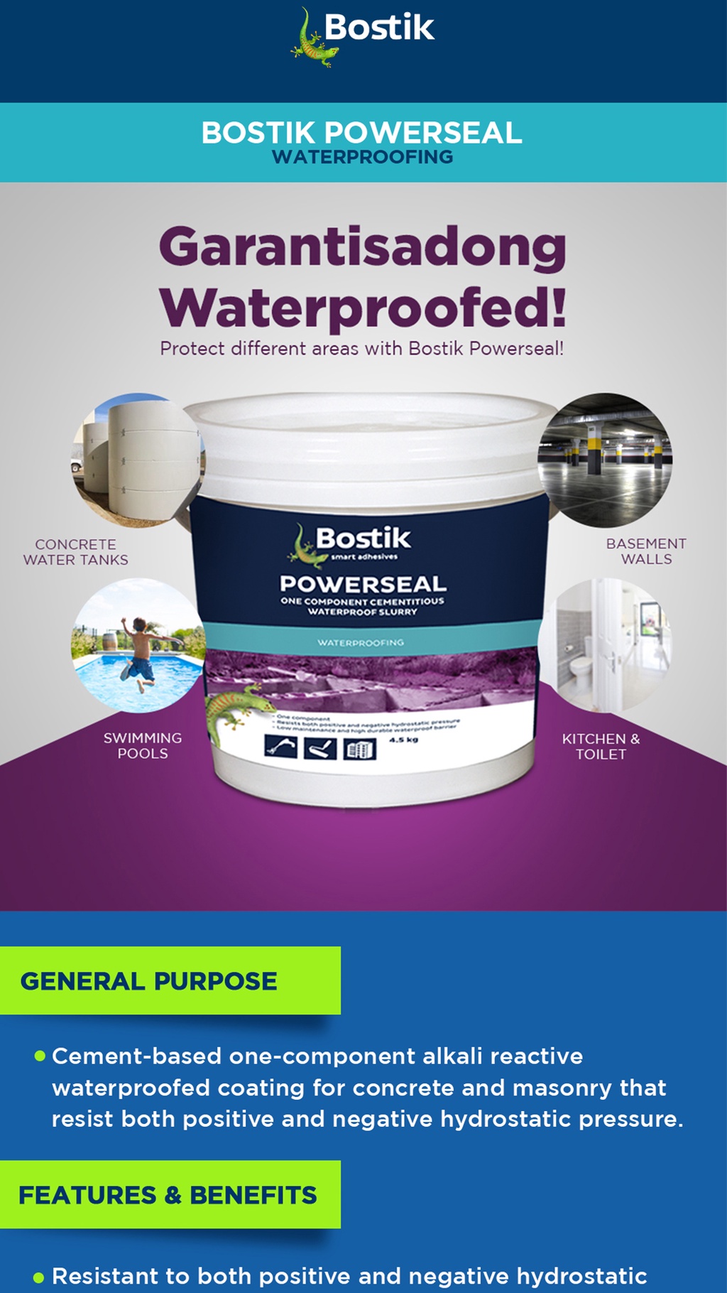 Bostik Powerseal One Component Cementitious Waterproofing Slurry 4.5KG ...