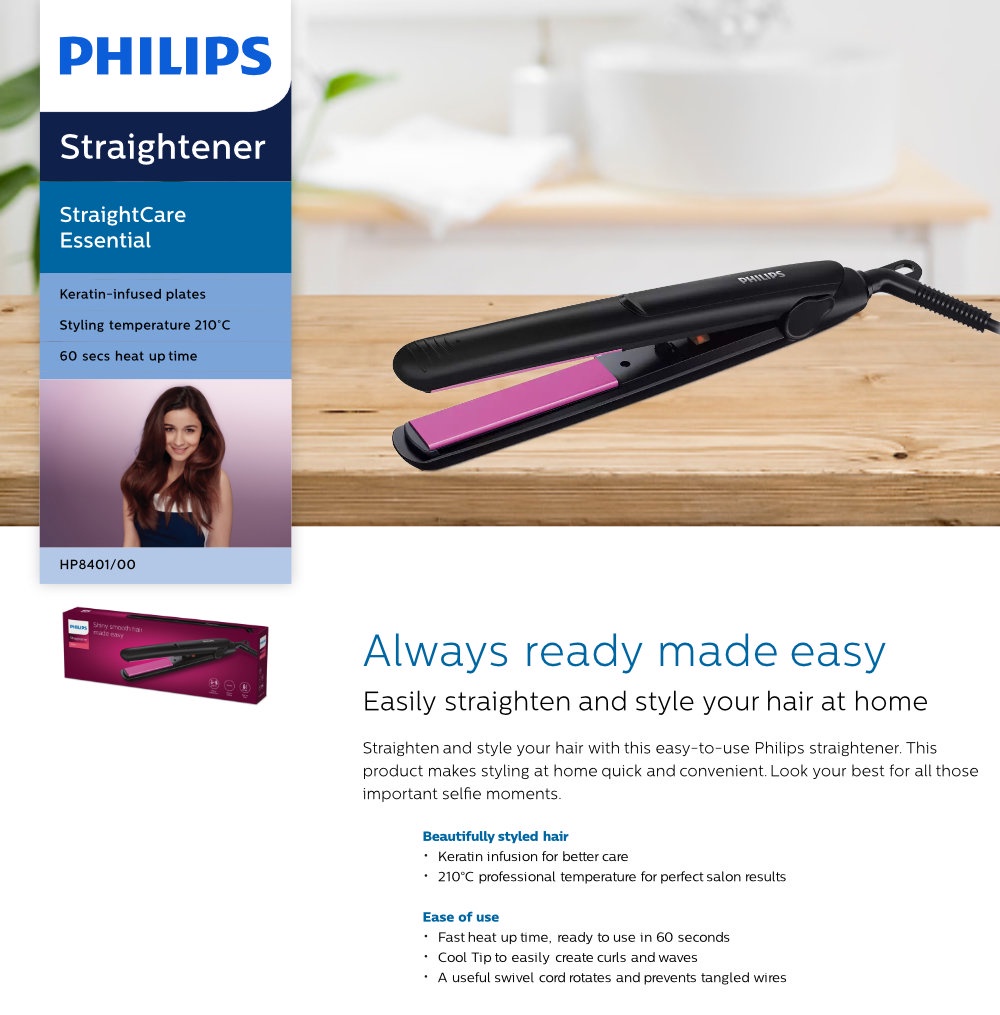 Philips Selfie Straightener HP8401/00 (Fast Heating, High Temperature, Hair  Straightening Iron) | Shopee Philippines